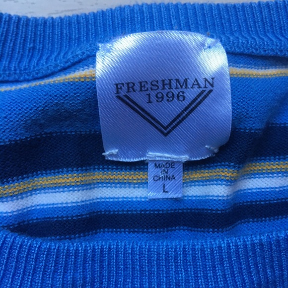 Freshman 1996, Blue, Tie Front, Striped cropped Sweater, size large - Picture 6 of 8